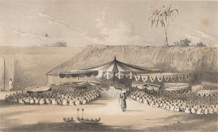 Cérémonie religieuse à Abomey en 1850, d’après Forbes 1851.